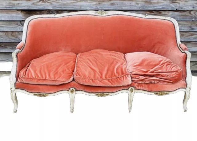 LOVELY ANTIQUE 19th CENTURY FRENCH 3 SEATER SOFAORIGINAL PAINT, C1900