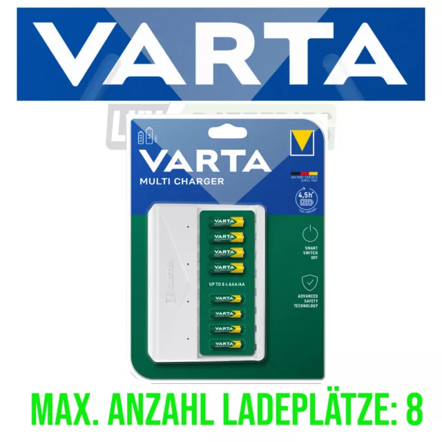 VARTA Akku Weiß Ladegerät, Multi Charger für AA - AAA bis zu 8 Akku