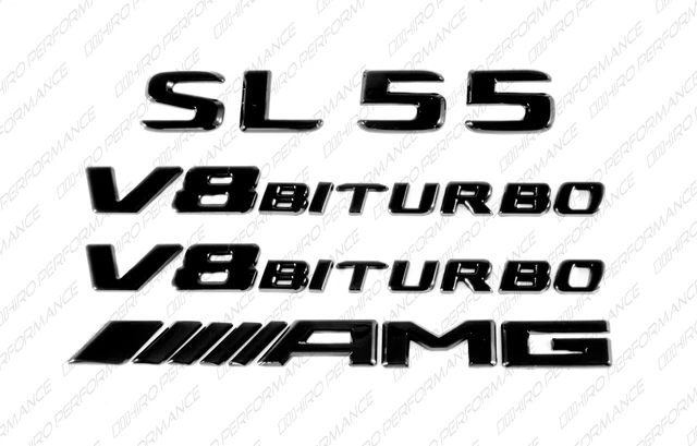 SET GLOSS BLACK Emblems Logos Letters for Mercedes-Benz SL55 V8 Biturbo ...