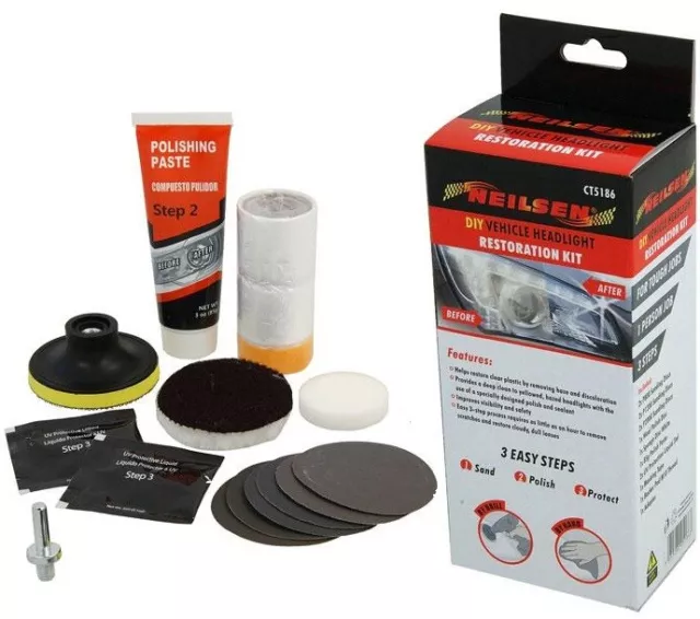 CAR HEADLIGHT RESTORATION KIT Plastic Lens Cleaning Polish Improves Appearance