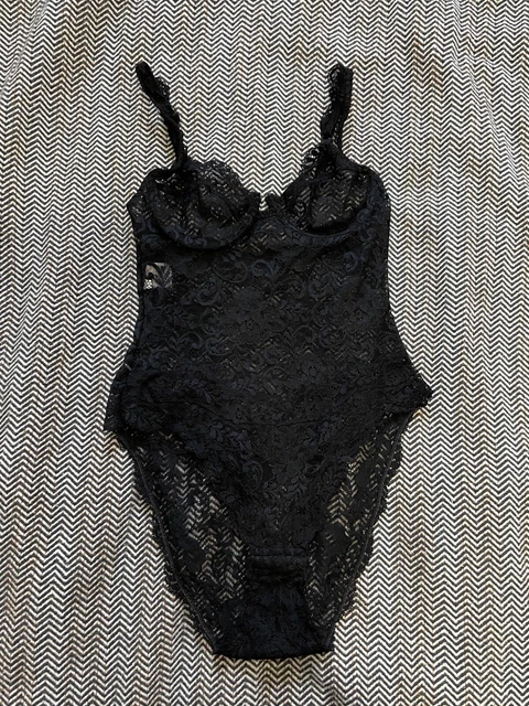 Vntg Christian Dior Black Sexy Black Sheer Mesh Lace Bodysuit Lingerie Size EU70