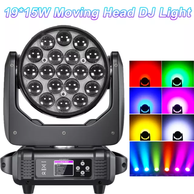 19x15W LED Moving Head Light RGBW Zoom Beam Stage Wash Lighting Party DJ Show