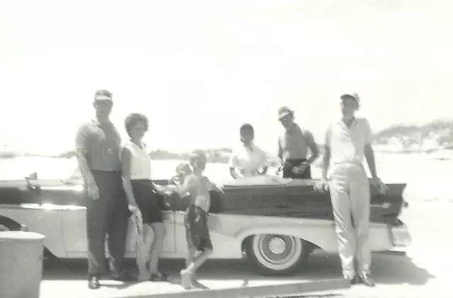 1958 Ford Fairlane 500 Skyliner Convertible Classic Beach 3.5x3.5 Real Photo VTG