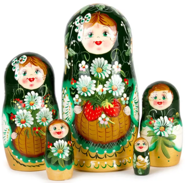 Russian Traditional Nesting Doll w/ Floral Pattern Hand Painted in Russia 5 pcs