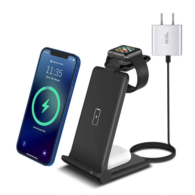 3In1 Wireless Charger Dock Charging Stand For Apple Watch Air Pods iPhone 12 Pro