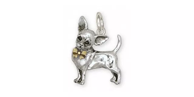 Chihuahua Charm Jewelry Silver And 14k Gold Handmade Dog Charm CHW2X-TNC