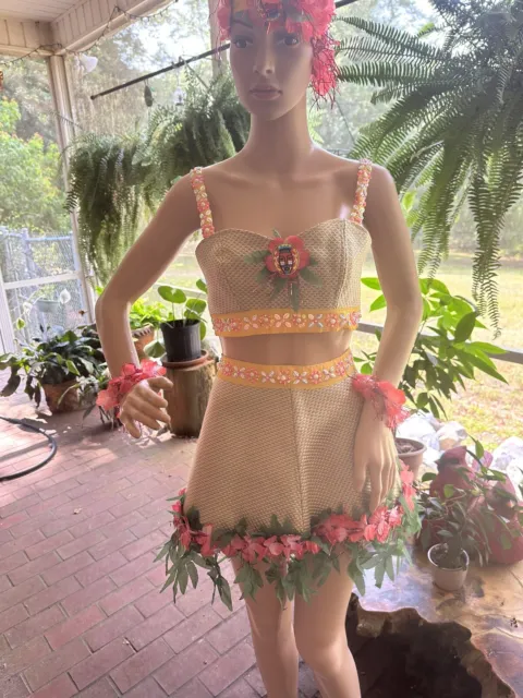 Hawaiian Luau Hula Skirt And Top With 🌺 Flowers