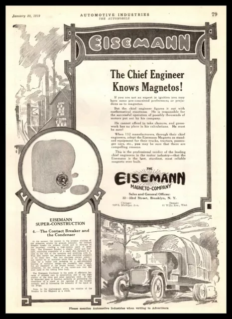 1919 The Eisemann Magneto Company Brooklyn New York Antique Vintage Print Ad