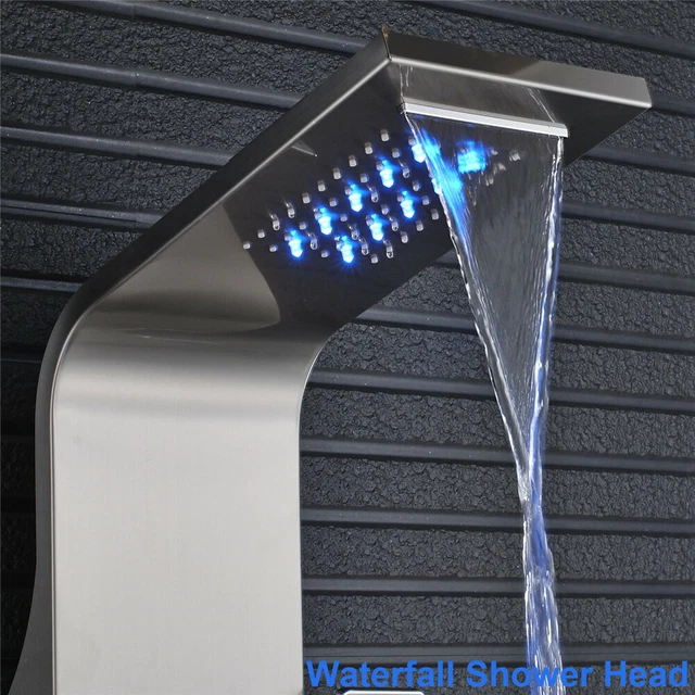 LED Panel de Ducha Cabezal de Ducha de Acero inoxidable 6 Funciones Set de Ducha 8