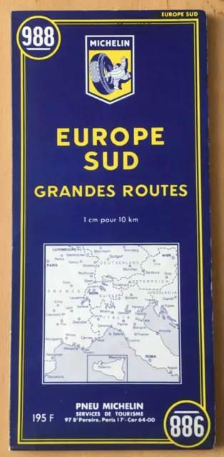 Ancienne carte Michelin N°988 1956 Europe Sud Grandes Routes