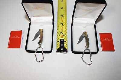 Old Henry Blades lot of 2 folding keychain miniature knife knives with case (L5)