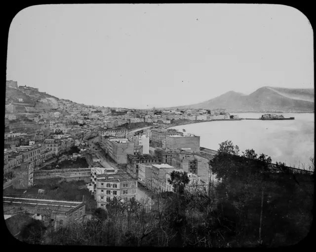 ANTIQUE Magic Lantern Slide NAPLES FROM VIRGILS TOMB C1910 PHOTO NAPOLI ITALY