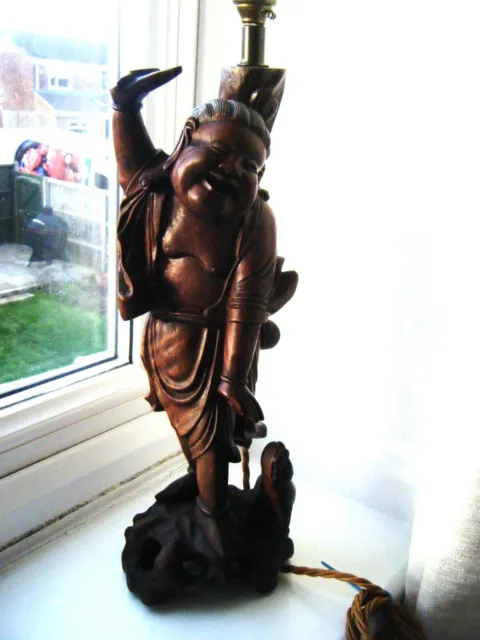 Chinese Antique Hardwood Lamp Base Figure Statue of Immortal