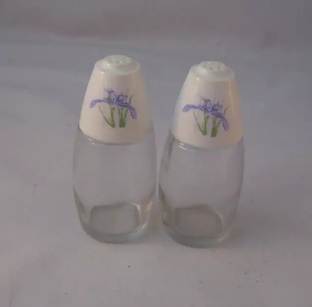 Corelle Corning Glass Shadow Iris Salt & Pepper Shaker Set USA Gemco Retired