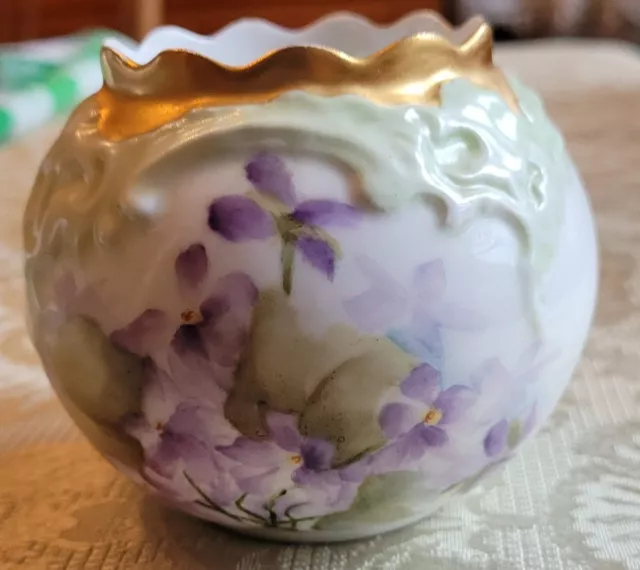 LEONARD Vienna Austria Hand Painted Small Vase, Violets & Gold Trim Excel. Cond.