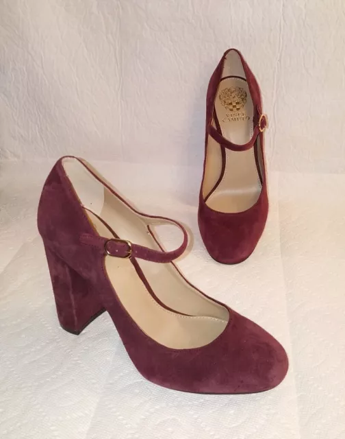 VINCE CAMUTO VP Scarlotte Womens Sz 8.5 M Plum Suede Leather Mary Jane Heels 