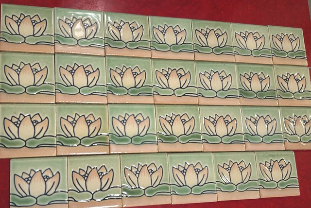 1920s-30s Bullnose Art Deco Lily - Lotus Border Tiles by California Art Tile Co.