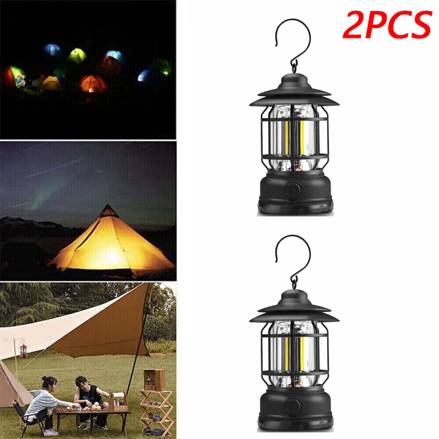 2x Camping Lantern Retro Lamp Portable Rechargeable Emergency Hanging Tent Light