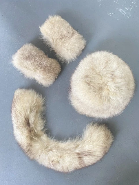 Vintage Fur Hat, Arm Cuffs & Collar Set
