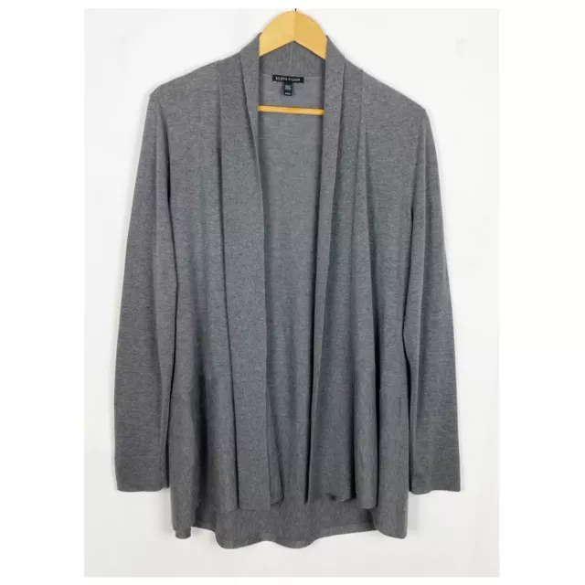 Eileen Fisher Open Front Wool Blend Gray Long Sleeve Cardigan Sweater Medium