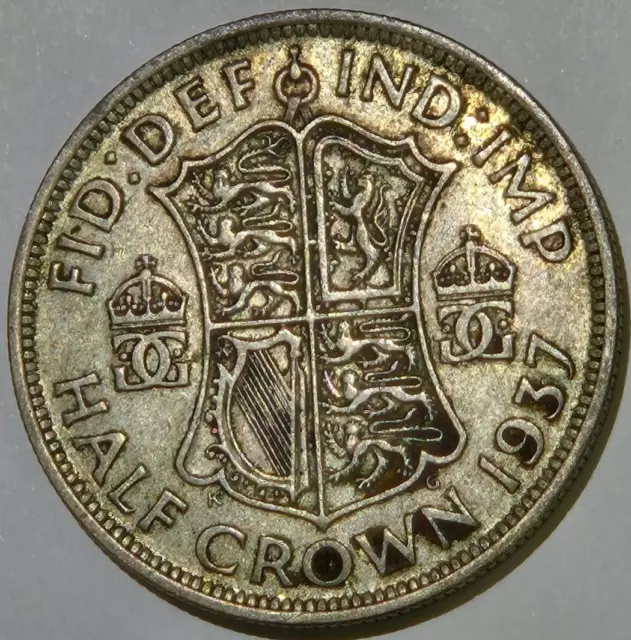 1937 Great Britain George Vi Half Crown Km-856 Original Toned English Silver