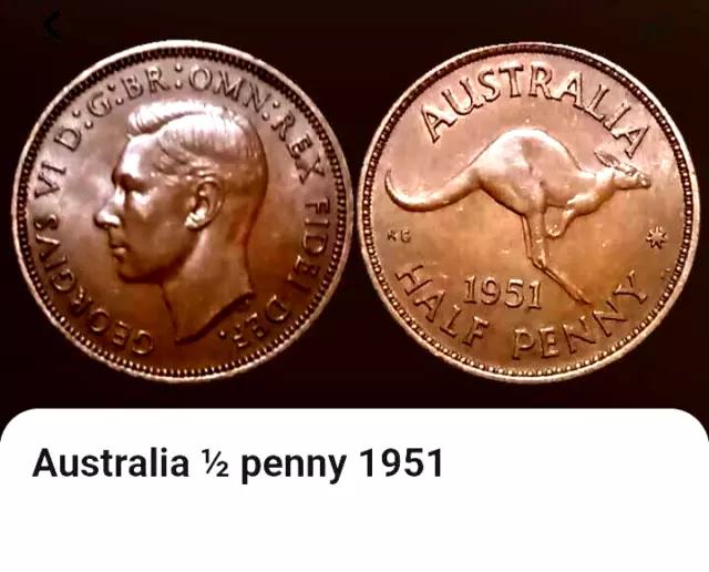 1951 Australia Half Penny Coin BONUS OFFERS King George VI. Kangaroo Design.