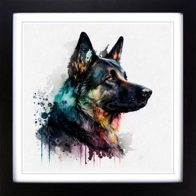 German Shepherd Gestural Wall Art Print Framed Canvas Picture Poster Decor