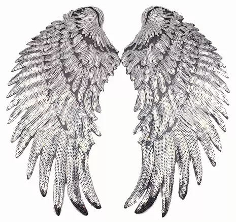 XL 34cm PAILLETTEN FLÜGEL APPLIKATION BÜGELBILD SILBER WINGS PATCH ENGELSFLÜGEL