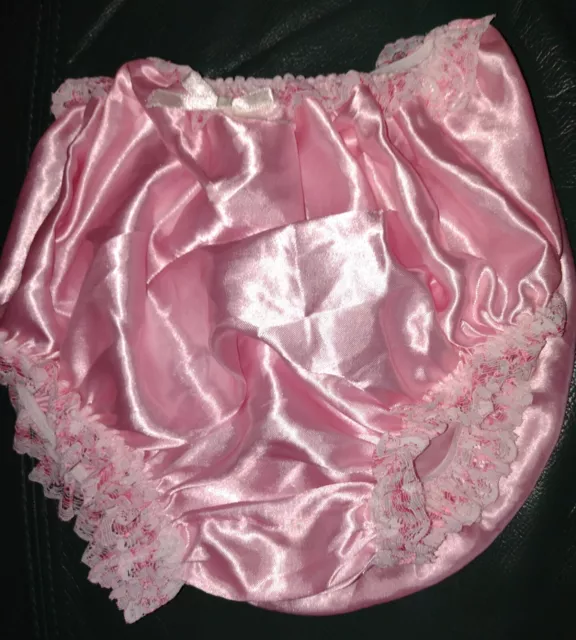 Sissy Knickers Pathetically Disgusting Pink Satin White Frills Sissy  Knickers.