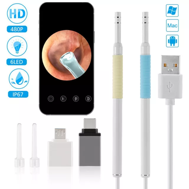 LED Ear Endoscope HD Otoscope Ear Wax Cleaning Camera Tool Cleaner Removal Kit