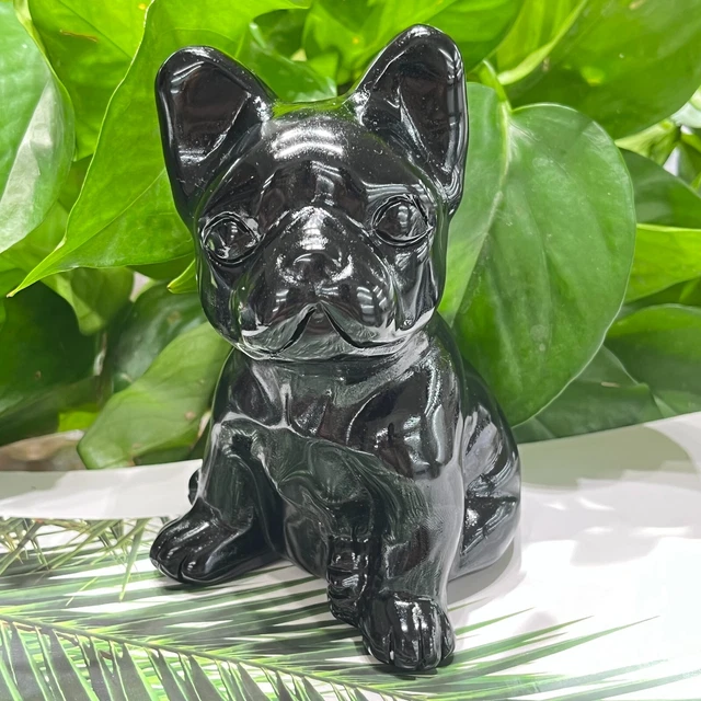 580g Natural obsidian French bulldog dog hand carved Quartz Crystal skull 1pc