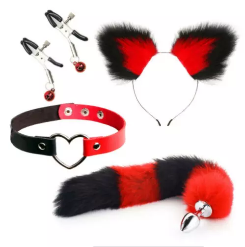 4 Pcs Set Fox Butt Tail Cat Ears Headbands Collar Cosplay Women Cute Soft Sexy