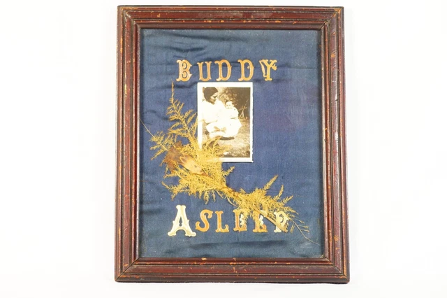 Antique Framed Post Mortem Child Mother Photograph Titled Pressed Dried Flowers