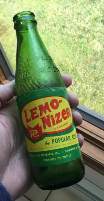 Old Baltimore MD Soda Bottle Lemo Nizer by Popular Club 10 Oz Green Glass