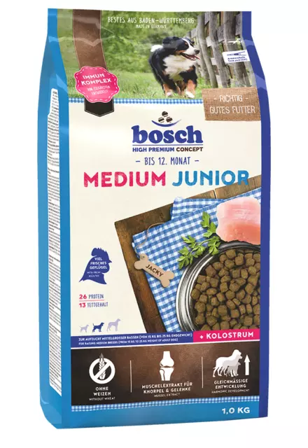 Trockenfutter für mittelgr. Rassen | Bosch HPC Medium JUNIOR m. Kolostrum | 1kg