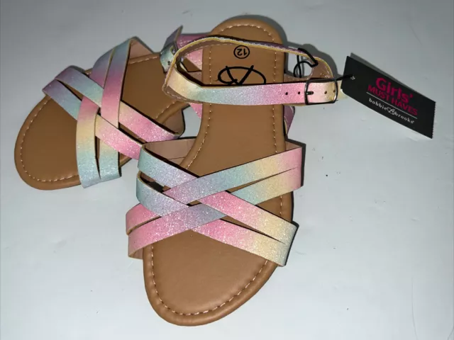 Girls Rainbow Sparkly Buckle Casual Sandal Shoe Size 11 12 13 1 2 Bobbie Brooks