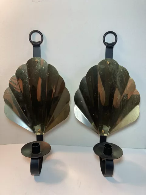 Brass Wrought Iron Metal Sconce Candle Holder 18” Set of 2
