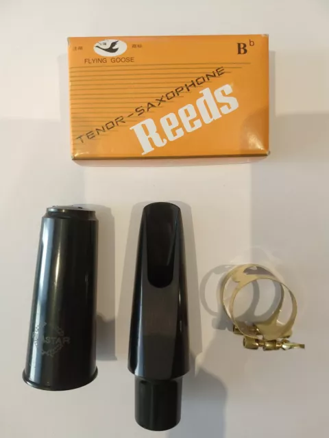 Tenor Saxophone Mouthpiece,  Metal Ligature, Cap with bonus FREE pack of Reeds