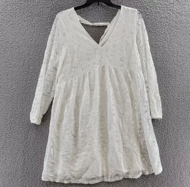 International Concepts Lace Empire Waist Bow-Back Shift Dress Women's XL White~