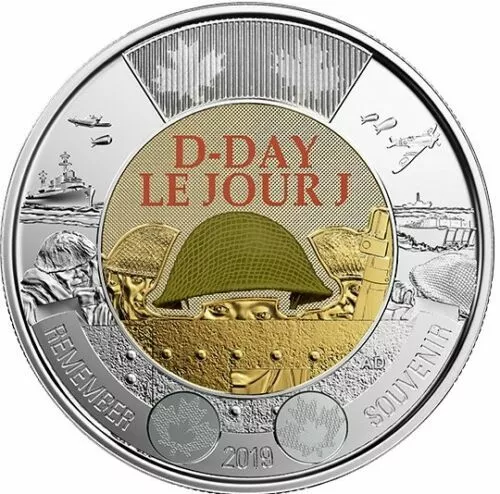 🇨🇦 D-Day Anniversary Toonie 🍁 Canada 2 Dollars Coin Special COLOURED UNC 2019