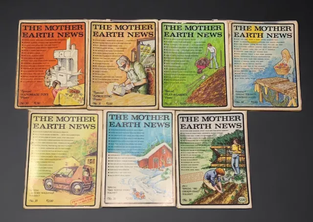 Mixed Lot of 7 Early Mother Earth News Magazine Off Grid Garden Homestead Land