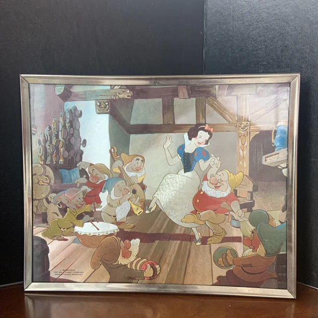 1937 SNOW White & the Seven Dwarfs Foil picture 10” x 8” Framed Picture ...