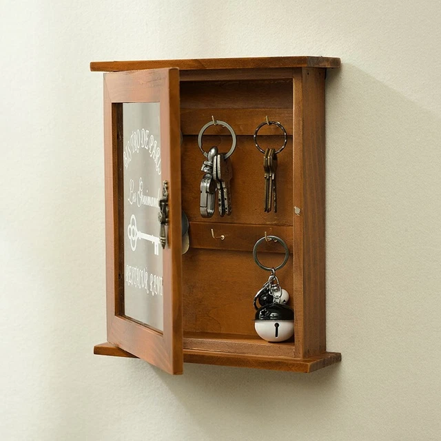 6 Hooks Creative Wooden Wall Key Cupboard Rack Holder Cabinet Storage Box Decor