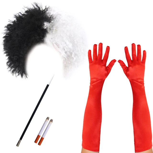 CRUELLA DEVILLE DE Ville Fancy Dress Costume Wig Cigarette Holder Gloves  Lot Set £4.00