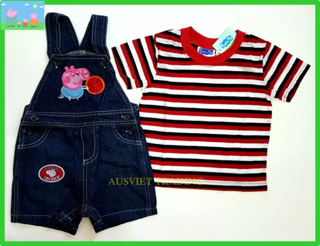 New Peppa Pig George top Tshirt overall denim romper kids boys 2pc outfit set s1