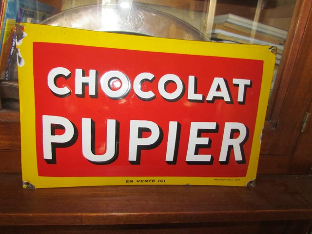 Plaque émaillée Publicitaire Ancienne – Chocolat Pupier – Métal – Neuf