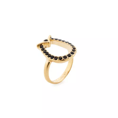 Lulu Frost Black Crystal Horse Shoe Shape Ring Size 6