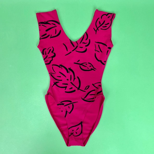 Vintage 80s Bright Pink Leotard Bodysuit - Jazzercise Aerobics - Size XS/S