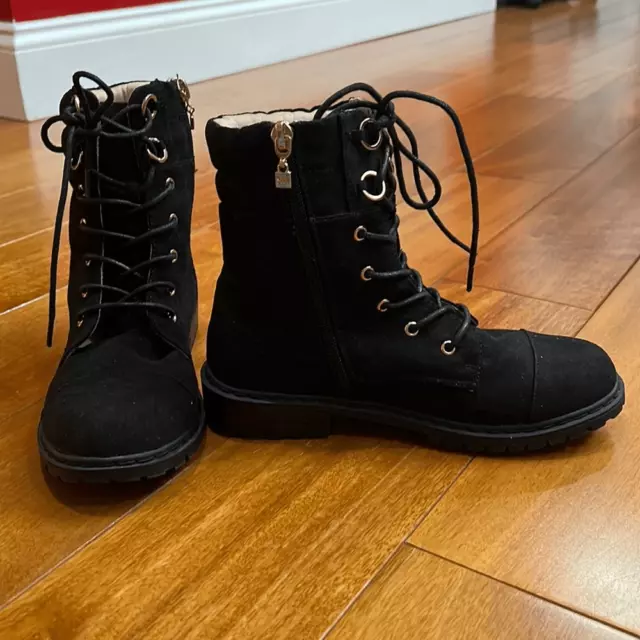 Stuart Weitzman Black faux Suede Combat Boots - Luge Lexy size 3