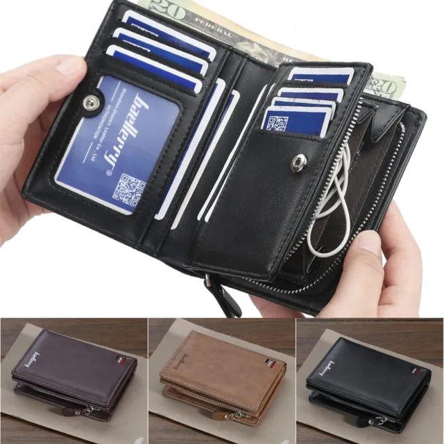 Mens Leather Wallet RFID Blocking Card Holder Zip Coin Pocket Bifold Purse US